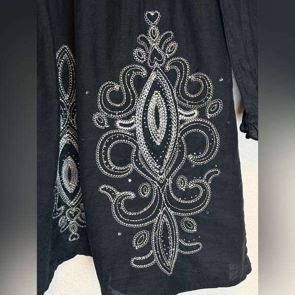 Vintage 2000s Forever 21 Black Silk Embroidered Dress M Y2K Gothic Fairy Grunge - Picture 3 of 7